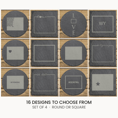 Wyoming slate coaster set, laser engraved natural stone