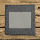 Wyoming square slate coaster with the full state shape engraved